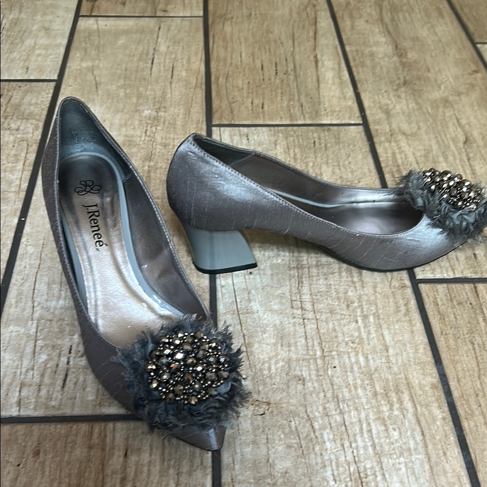 Gray Embellished Women's Low Heels